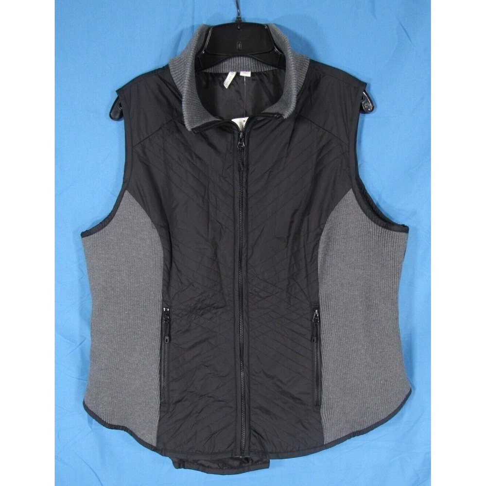 NWT CATO Sleeveless Vest BLACK/GRAY Knit Sides FULL ZIP Front Pockets sz 18/20W